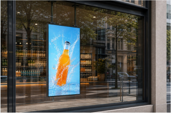 Window-suspended installation application of LCD window poster display